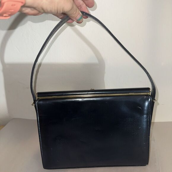 Vintage 40s/50s Leon of California Clutch Handbag Mixed Faux Patent/suede Navy - Picture 4 of 11